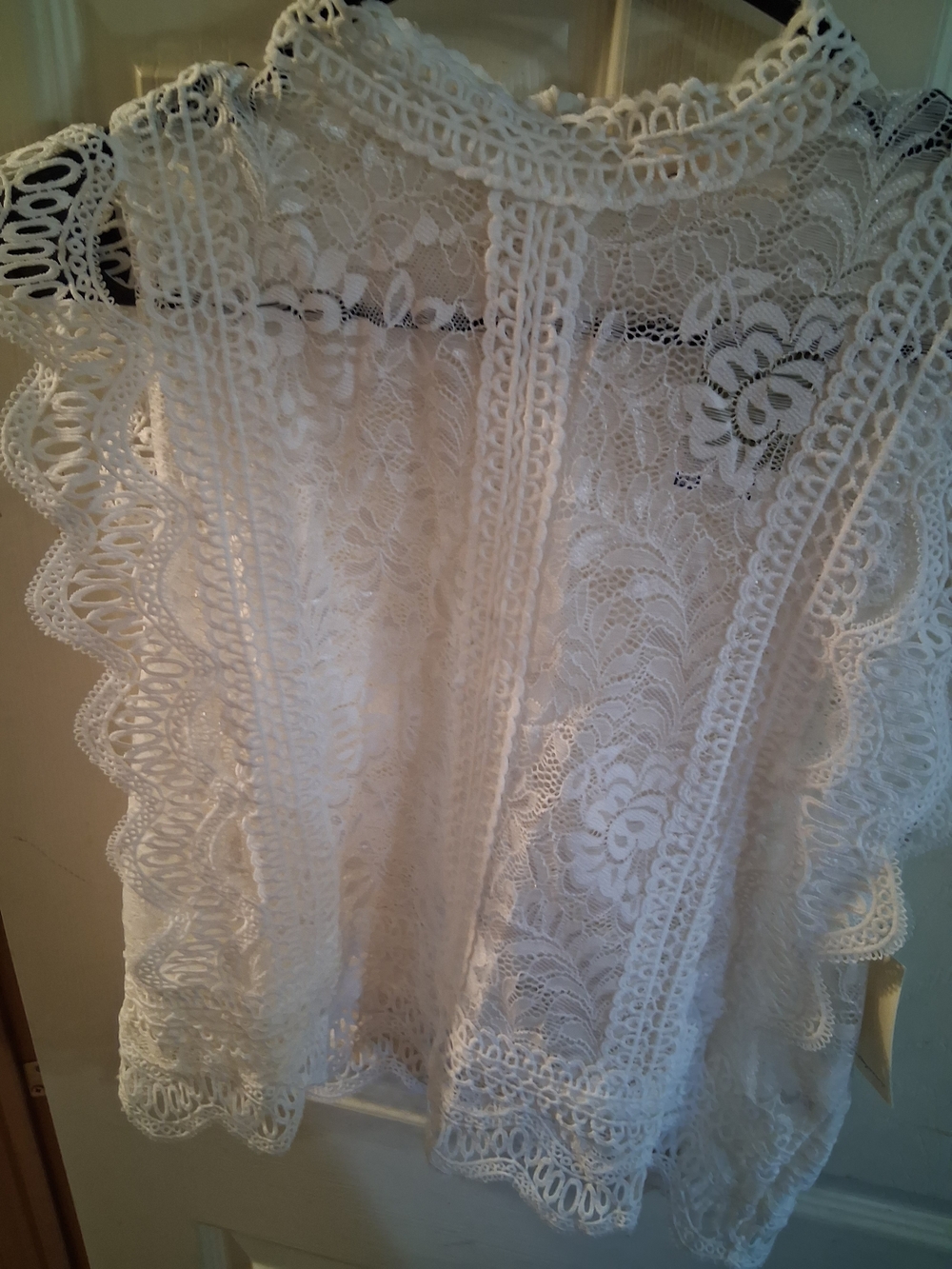 Women’s White Lace Blouse - Elegant Crochet Detail